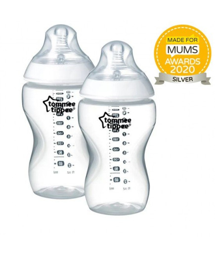 Комплект от 2 броя бебешки шишета за хранене Tommee Tippee Natural Start САМОСТЕРИЛИЗИРАЩО, 340 мл, с биберон със среден поток 3