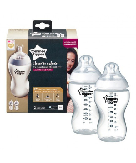 Комплект от 2 броя бебешки шишета за хранене Tommee Tippee Natural Start САМОСТЕРИЛИЗИРАЩО, 340 мл, с биберон със среден поток 3