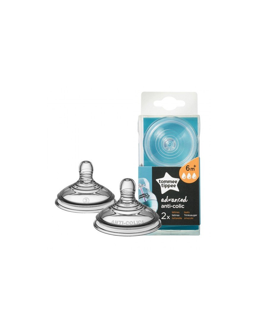 Комплект от 2 броя Биберони Tommee Tippee Advanced Anti-Colic Fast, 3 капки, бърз поток за бебета на възраст 6+ месеца