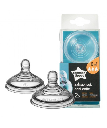 Комплект от 2 броя Биберони Tommee Tippee Advanced Anti-Colic+ Fast flow, 3 капки, бърз поток за бебета на възраст 6+ месеца