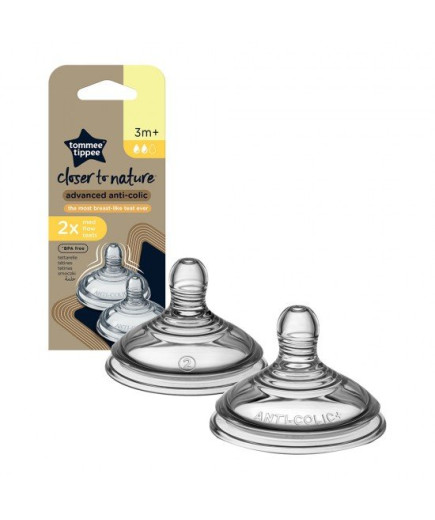 Комплект от 2 броя Биберони Tommee Tippee Advanced Anti-Colic+ Medium flow, 2 капки, среден поток за бебета на възраст 3+ месеца