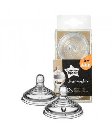 Комплект от 2 броя Биберони Tommee Tippee Natural Start FAST FLOW (бърз поток), 3 капки, подходящи за бебета на възраст 6+ месец