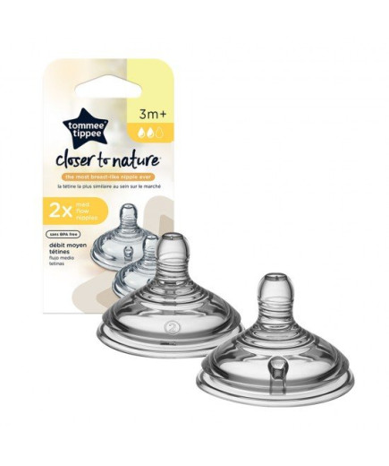 Комплект от 2 броя Биберони Tommee Tippee Natural Start MEDIUM FLOW (среден поток), 2 капки, подходящи за бебета на възраст 3+ м