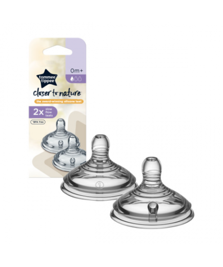 Комплект от 2 броя Биберони Tommee Tippee Natural Start SLOW FLOW (бавен поток), 1 капка, подходящи за бебета на възраст 0+ месе