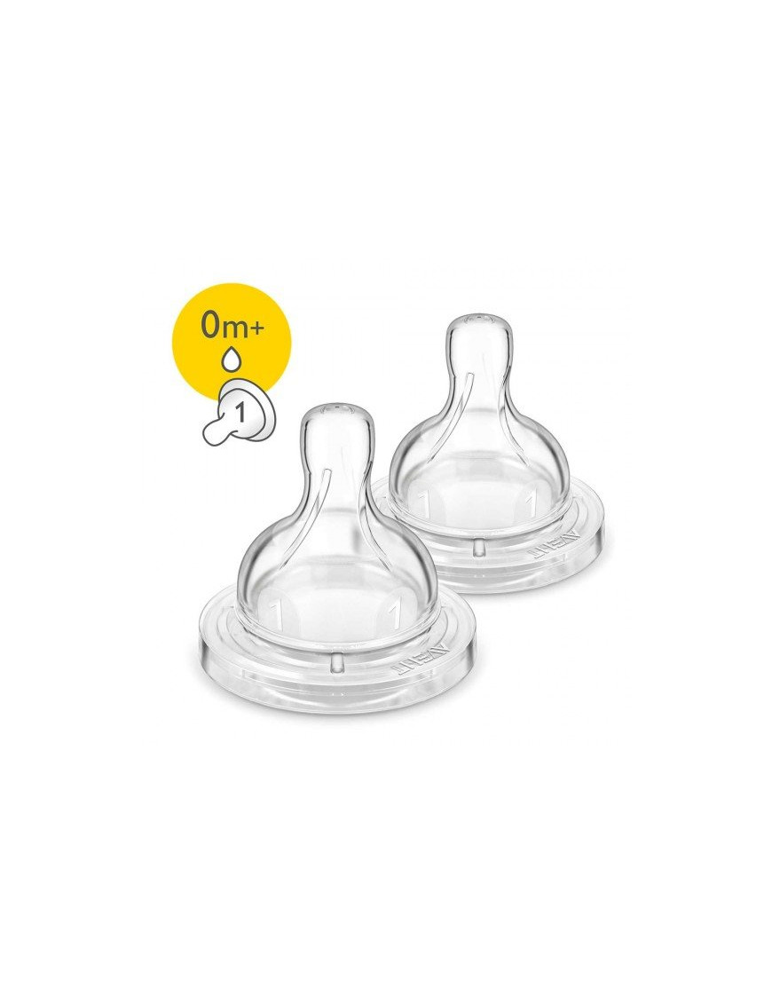 Опаковка от 2бр. Биберони за новородено Philips AVENT Classic+ Anti-colic SCF631/27, бавен поток, 0м+