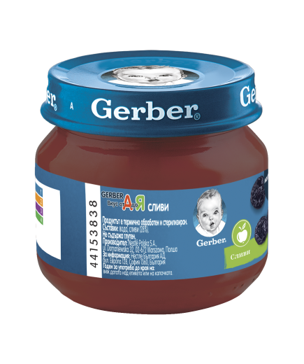 Gerber Храна за бебета, Пюре от сливи, моето 1-во пюре, 80g, бурканче