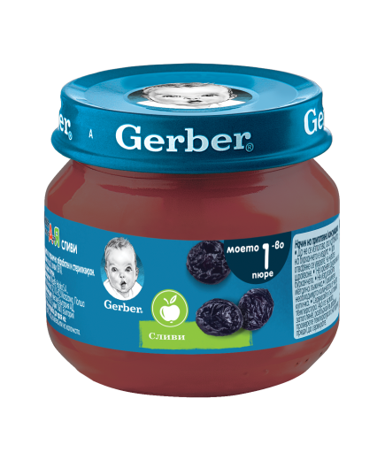 Gerber Храна за бебета, Пюре от сливи, моето 1-во пюре, 80g, бурканче