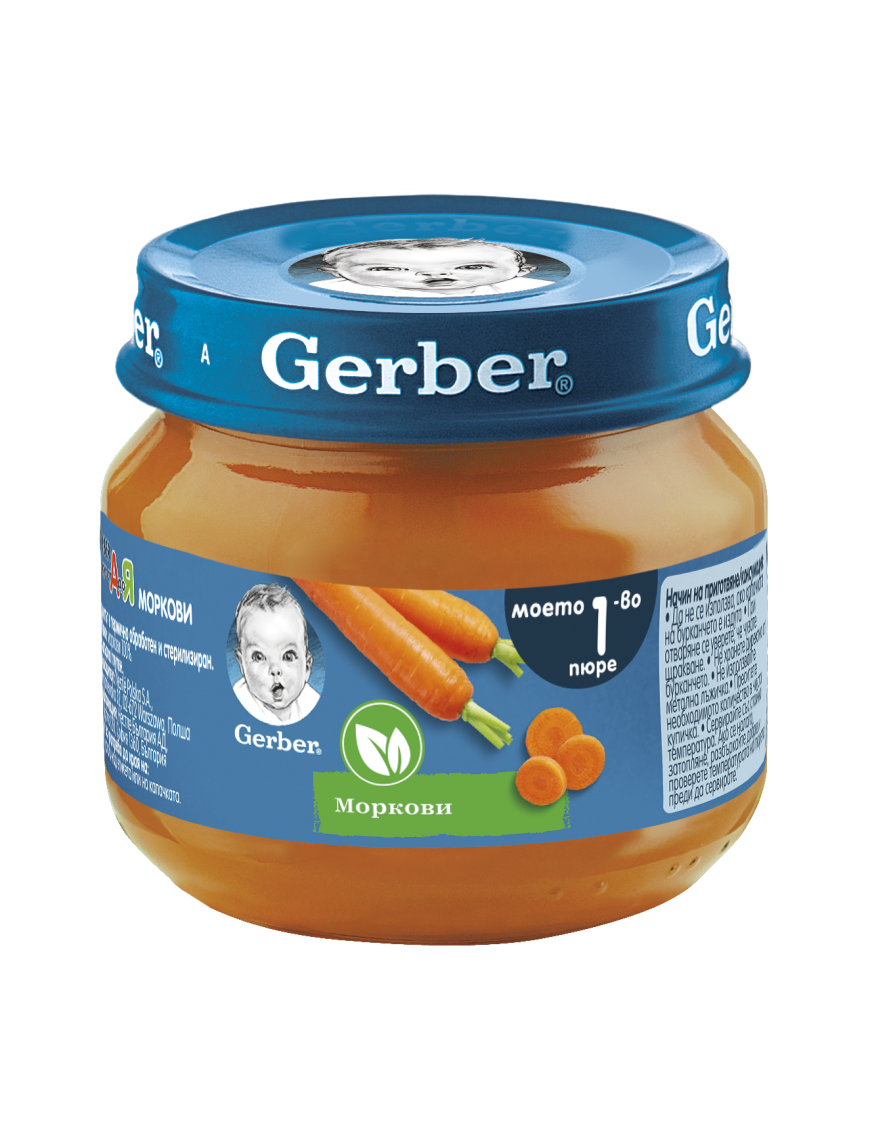 GERBER® Храна за бебета, Моркови пюре, Моето първо пюре, 80 g, бурканче