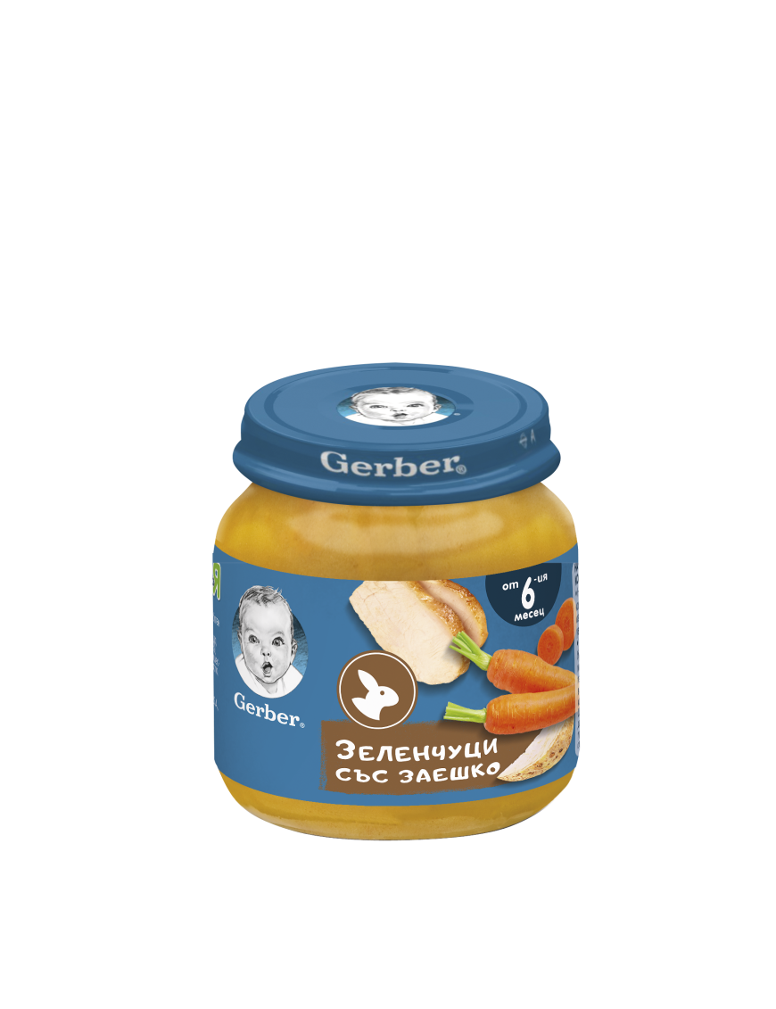 GERBER® Храна за бебета, Зеленчуци със заешко пюре, от 6-ия месец, 125g, бурканче