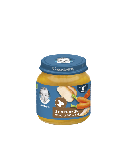 Gerber Храна за бебета, Пюре от зеленчуци и заешко, от 6-ия месец, 125g, бурканче