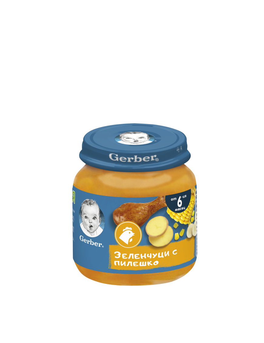 GERBER® Храна за бебета, Зеленчуци с пилешко пюре, от 6-ия месец, 125g, бурканче