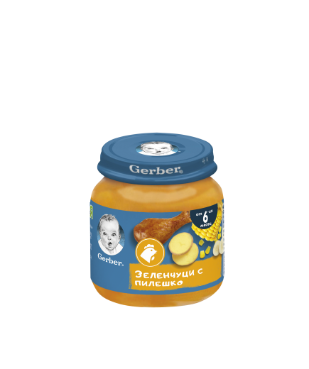 GERBER® Храна за бебета, Зеленчуци с пилешко пюре, от 6-ия месец, 125g, бурканче