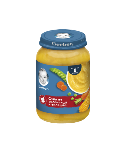 Gerber Храна за бебета, Супа от зеленчуци и телешко, от 6-ия месец, 190g, бурканче
