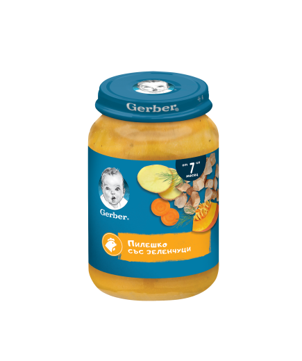 Gerber Храна за бебета, Пюре с пилешко и със зеленчуци, от 7-ия месец, 190g