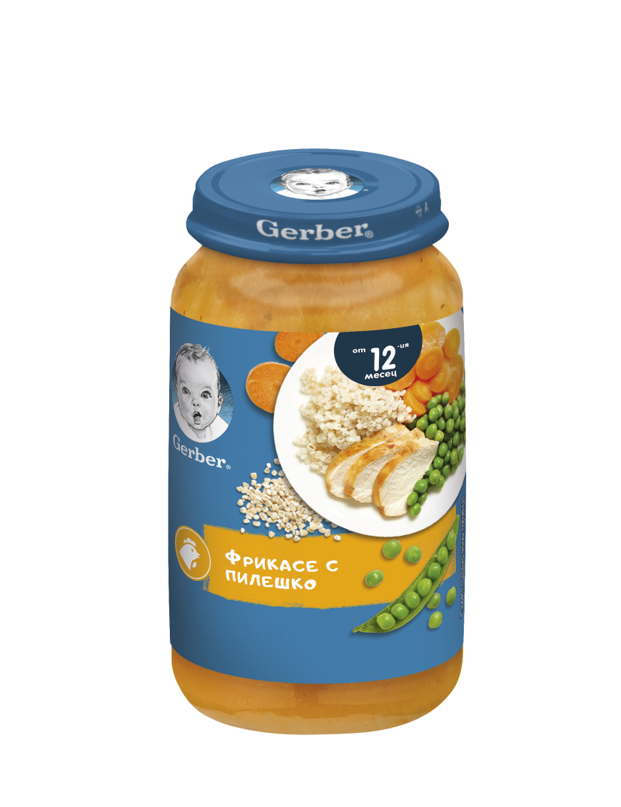 GERBER® Храна за бебета, Фрикасе с пилешко пюре, от 12-ия месец, 250 g, бурканче