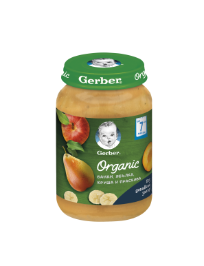 Gerber Organic Храна за бебета, Пюре от банан, ябълка,...