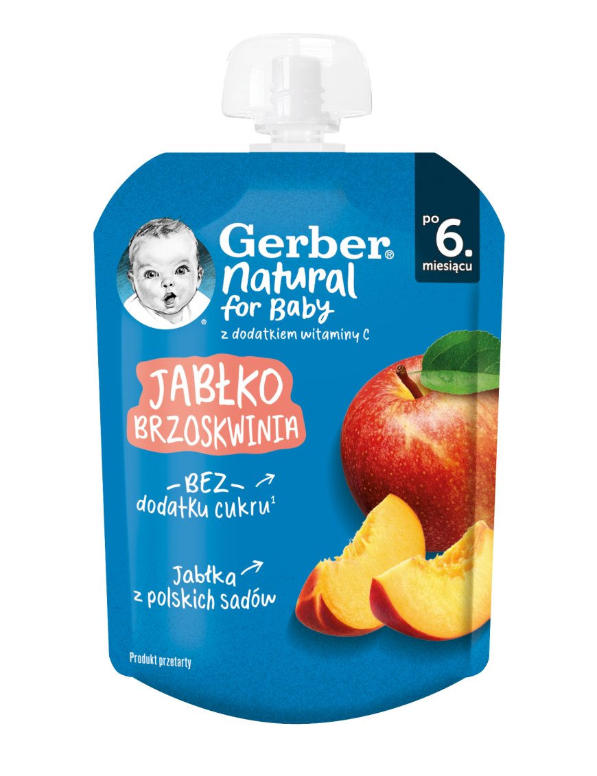 GERBER® Храна за бебета, Ябълка и праскова пюре, от 6-ия месец, 80g, пауч