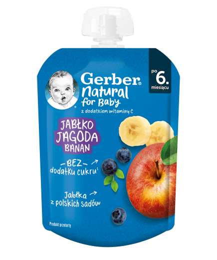 GERBER® Храна за бебета, Ябълка, боровинка и банан, от 6-ия месец, 80g, пауч