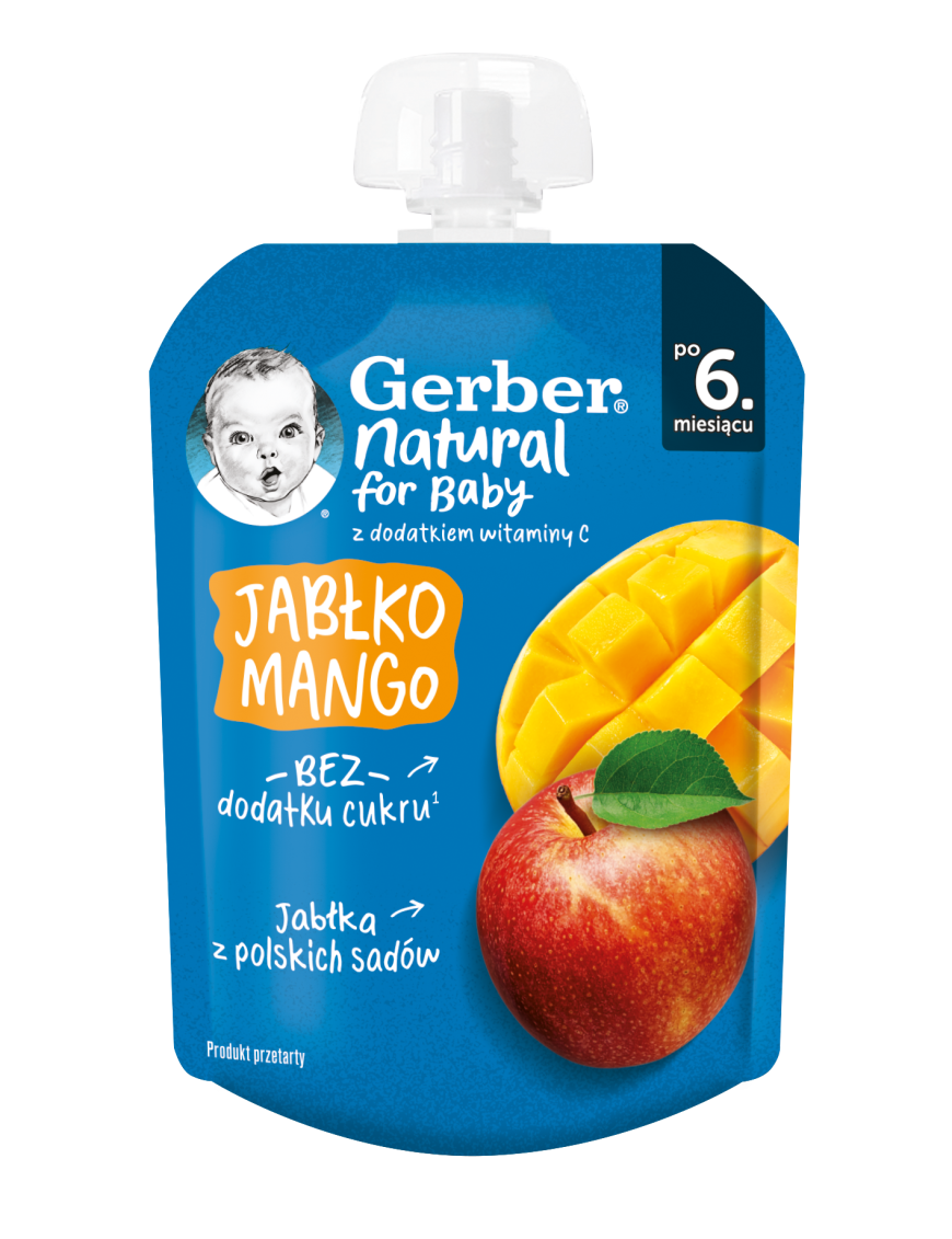 GERBER® Храна за бебета, Ябълка и манго пюре, от 6-ия месец, 80g, пауч