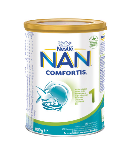 Nestlé® NAN ® Comfortis 1,от момента на раждането, Висококачествено обогатено мляко на прах за кърмачета, 800g, метална кутия