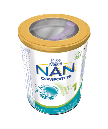 Nestlé® NAN ® Comfortis 1,от момента на раждането, Висококачествено обогатено мляко на прах за кърмачета, 800g, метална кутия