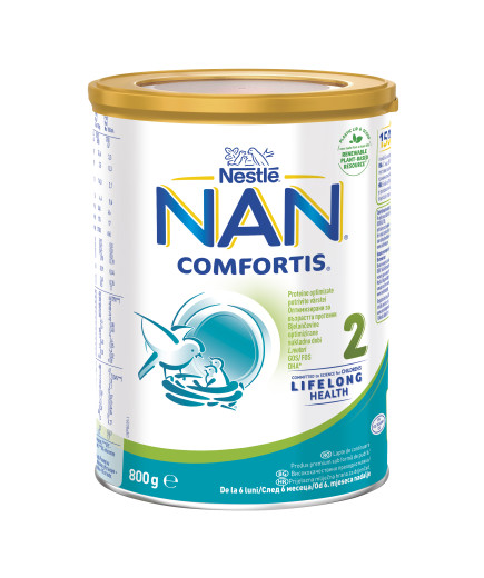 Nestlé® NAN ® Comfortis 2, след 6-ия месец, Висококачествено обогатено  преходно мляко на прах, 800g, метална кутия