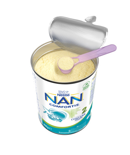Nestlé® NAN ® Comfortis 2, след 6-ия месец, Висококачествено обогатено  преходно мляко на прах, 800g, метална кутия