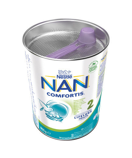 Nestlé® NAN ® Comfortis 2, след 6-ия месец, Висококачествено обогатено  преходно мляко на прах, 800g, метална кутия