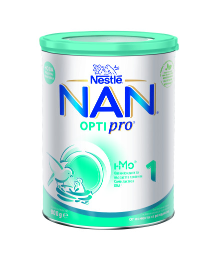 Nestlé NAN OPTIPRO 1 HM-O, От раждането, Обогатено мляко за кърмачета на прах, кутия, 800 гр