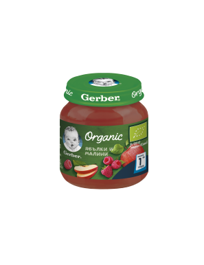 Gerber Organic, Храна за бебета, Пюре от ябълки и малини,...