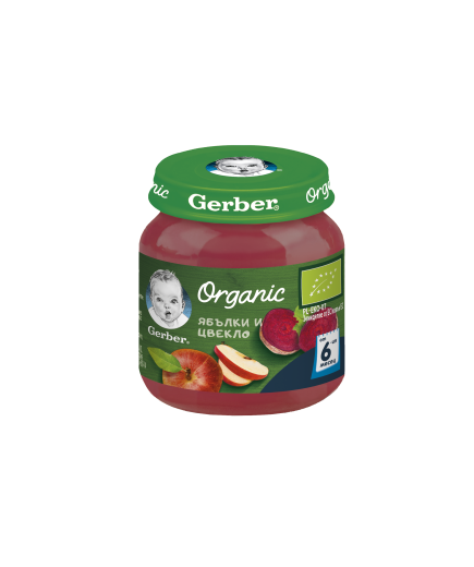 Gerber Organic Храна за бебета, Пюре от ябълки и цвекло, от 6-ия месец, 125g, бурканче