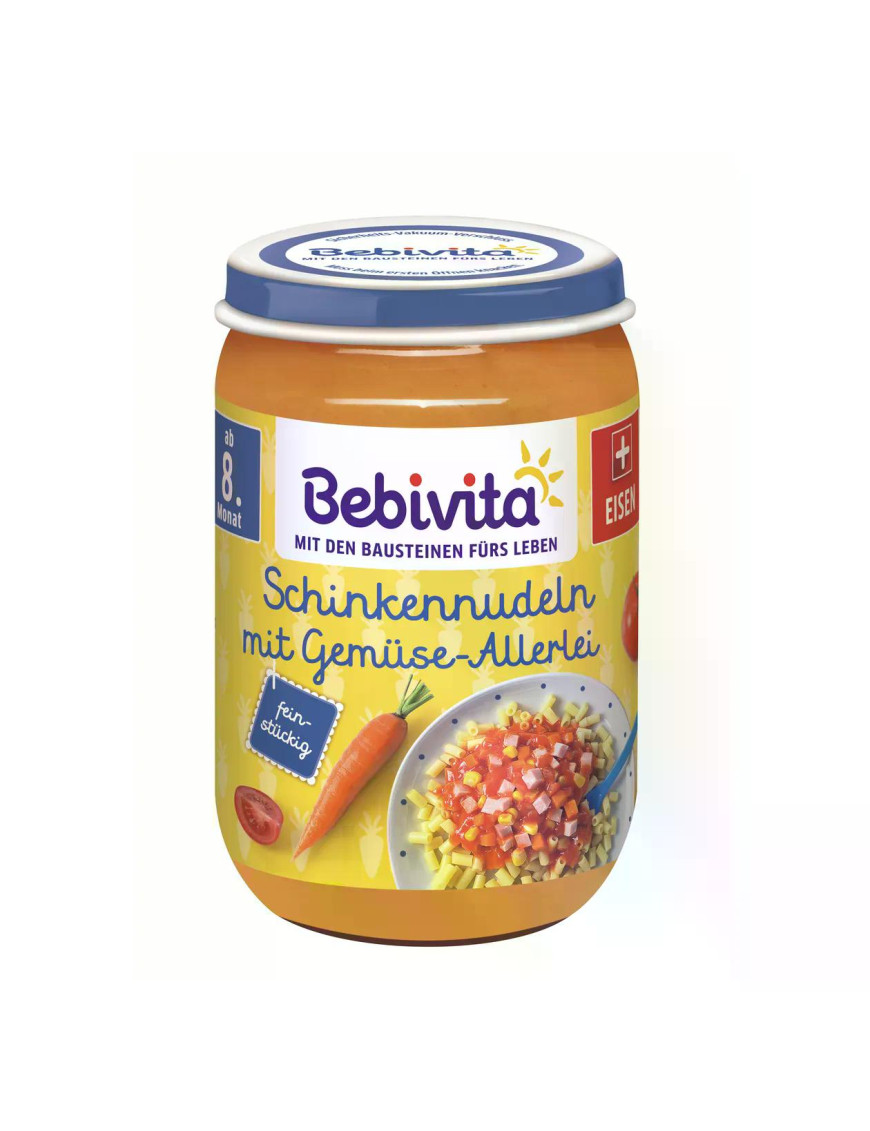 BEBIVITA 15607 Паста С Шунка И Зеленчуци, храна за бебе, 220гр.