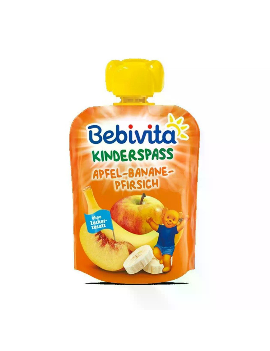 BEBIVITA Ябълка, банан, праскова 1408, пюре, 90гр.