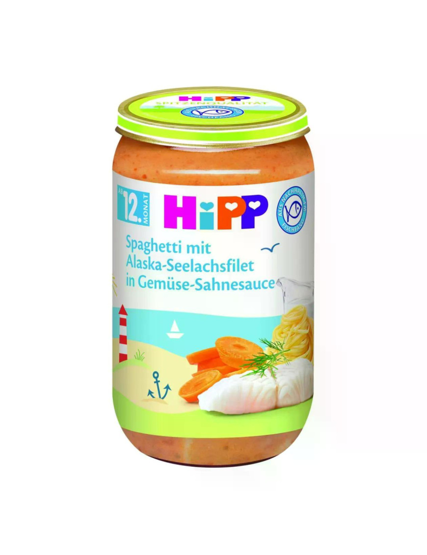 HIPP Спагети, морска треска, зеленчуци 6825, пюре, 250гр.