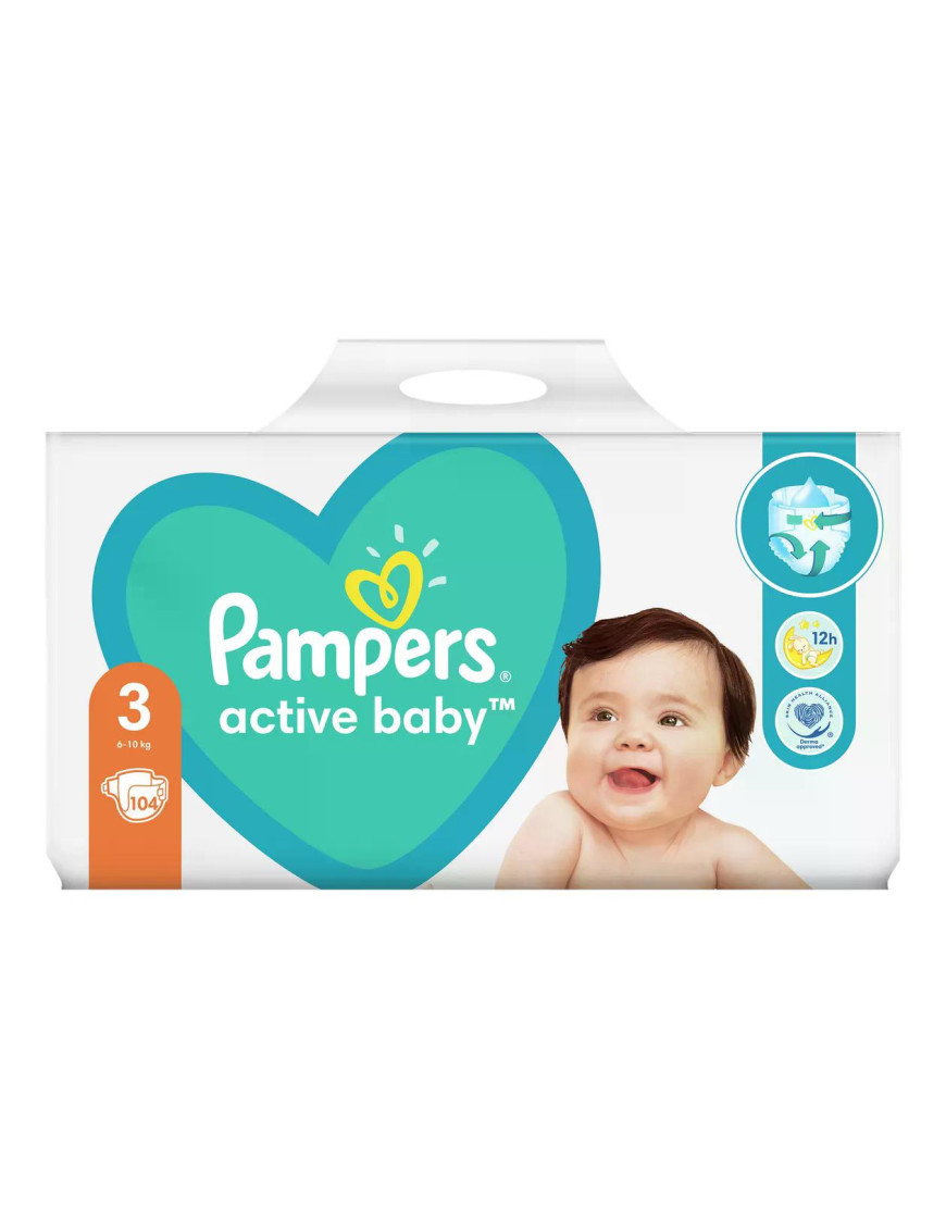 PAMPERS Active Baby Миди GPP, пелени, S3, 104бр.