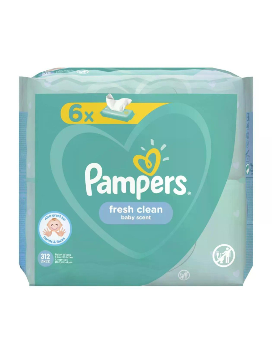 PAMPERS Fresh Clean, мокри кърпички, 6х52бр.