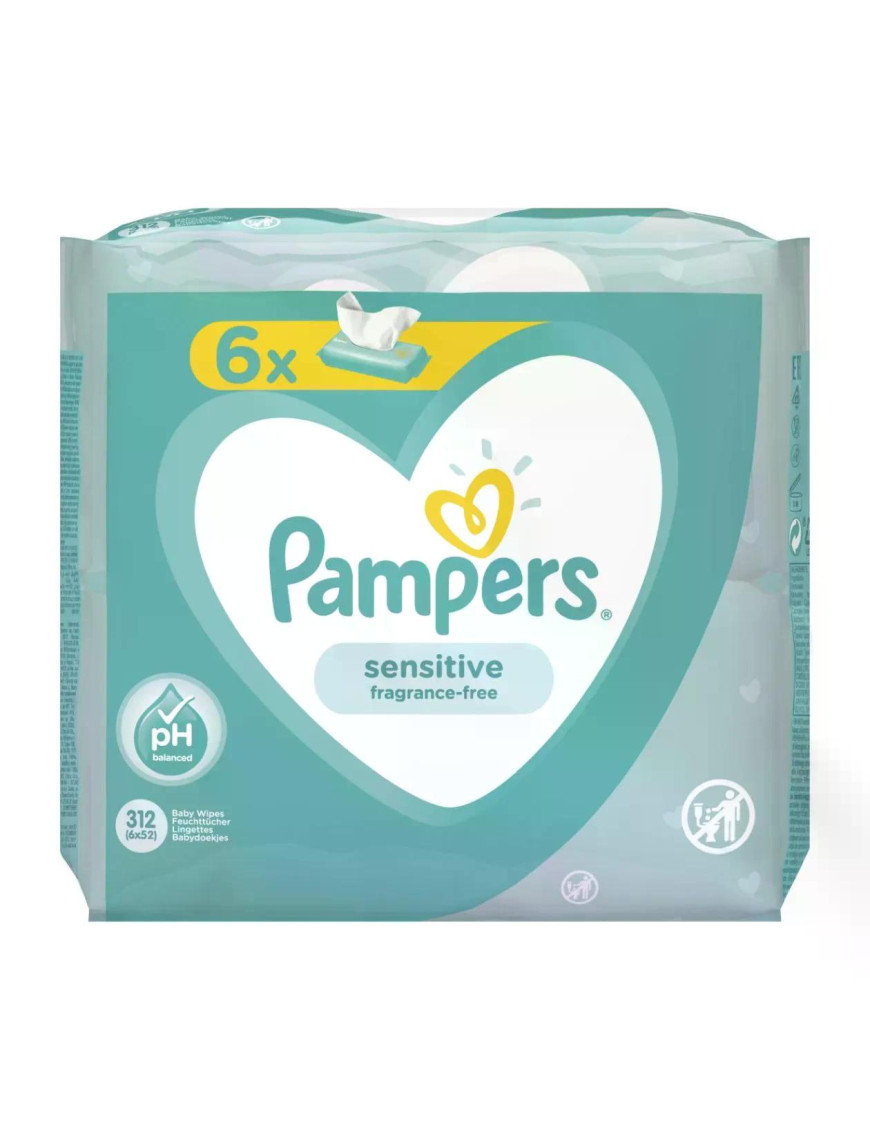 PAMPERS Sensitive, мокри кърпички, 6х52бр.