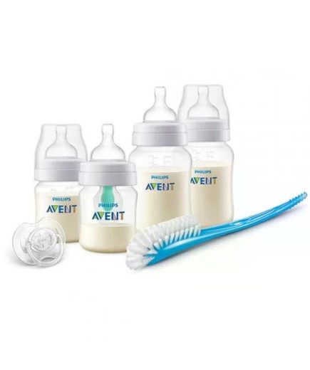 Комплект за новородено с 4 бр. шишета Anti-Colic, клапа Airfree, залъгалка и четка за миене Philips AVENT SCD807/00