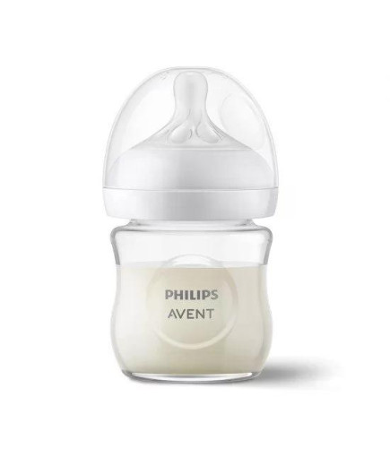 Стъклено шише за хранене Natural Response 120 мл с биберон без протичане Natural Response Поток 2, 0м+, Philips AVENT SCY930/01
