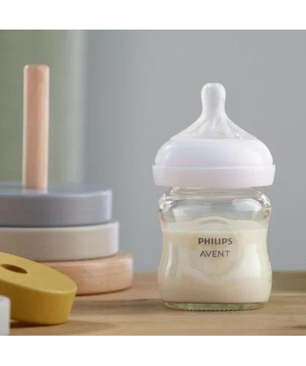 Стъклено шише за хранене Natural Response 120 мл с биберон без протичане Natural Response Поток 2, 0м+, Philips AVENT SCY930/01