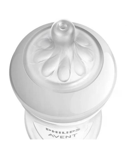 Стъклено шише за хранене Natural Response 240 мл с биберон без протичане Natural Response Поток 3, 1м+, Philips AVENT SCY933/01