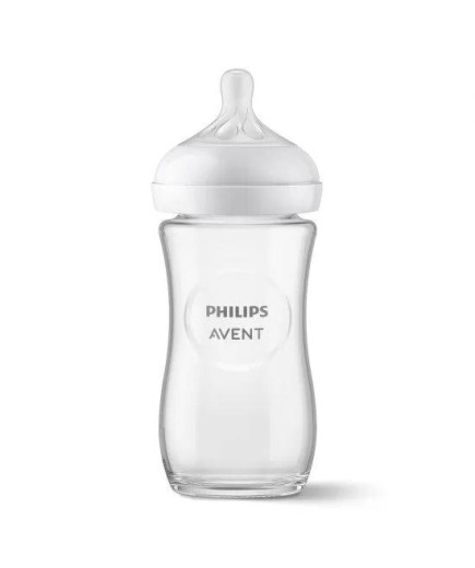Стъклено шише за хранене Natural Response 240 мл с биберон без протичане Natural Response Поток 3, 1м+, Philips AVENT SCY933/01