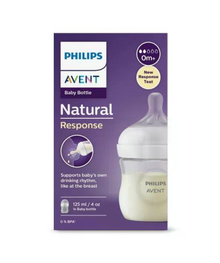 Шише за хранене Natural Response 125 мл с биберон без протичане Natural Response Поток 2, 0м+, Philips AVENT SCY900/01