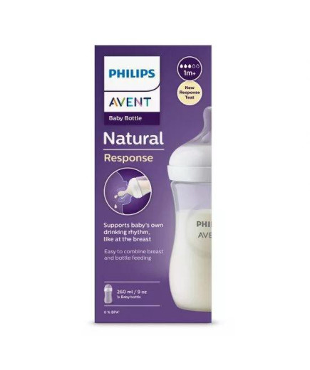 Шише за хранене Natural Response 260 мл с биберон без протичане Natural Response Поток 3, 1м+, Philips AVENT SCY903/01