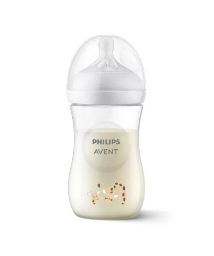 Шише за хранене Natural Response 260 мл с биберон без протичане Natural Response Поток 3, 1м+, с картинка Жирафи, Philips AVENT 