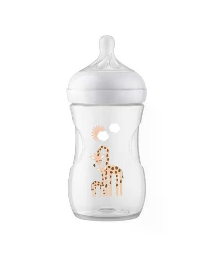 Шише за хранене Natural Response 260 мл с биберон без протичане Natural Response Поток 3, 1м+, с картинка Жирафи, Philips AVENT 