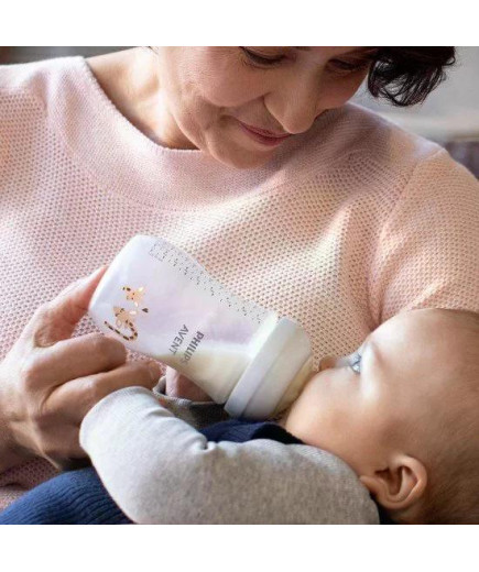 Шише за хранене Natural Response 260 мл с биберон без протичане Natural Response Поток 3, 1м+, с картинка Жирафи, Philips AVENT 