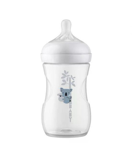 Шише за хранене Natural Response 260 мл с биберон без протичане Natural Response Поток 3, 1м+, с картинка Коала, Philips AVENT S