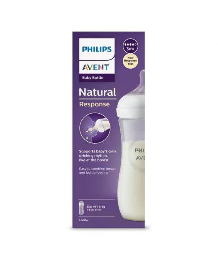Шише за хранене Natural Response 330 мл с биберон без протичане Natural Response Поток 4, 3м+, Philips AVENT SCY906/01