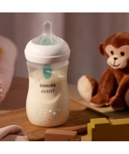 Шише за хранене Natural Response с клапа AirFree 260 мл с биберон без протичане Natural Response Поток 3, с картинки Звезди и Ме